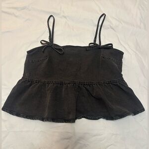 Wild Fable Black Denim Peplum Cami Top NWT | Bow Detail Babydoll